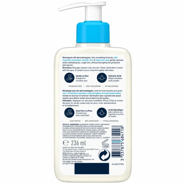 CeraVe SA Smoothing Cleanser 236ml Back View CeraVe SA Smoothing Cleanser 236ml back view